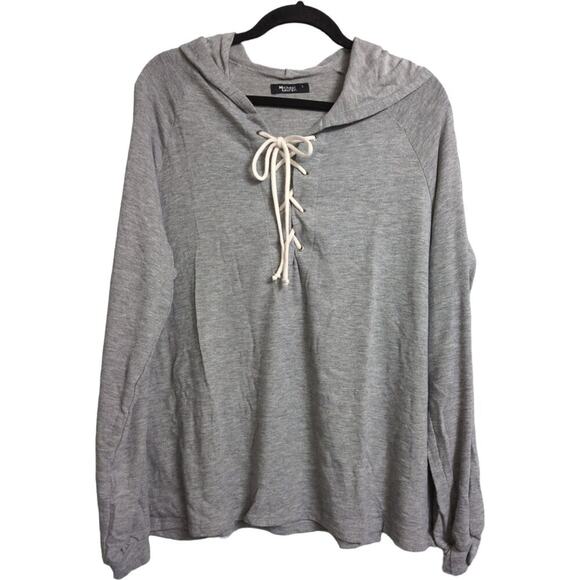 NWT Michael Lauren Gray Carson Long Sleeve Lace Up Front Hoodie Size L - Picture 1 of 9